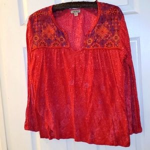 Lucky Brand XL 3/4 length sleeve top in red print